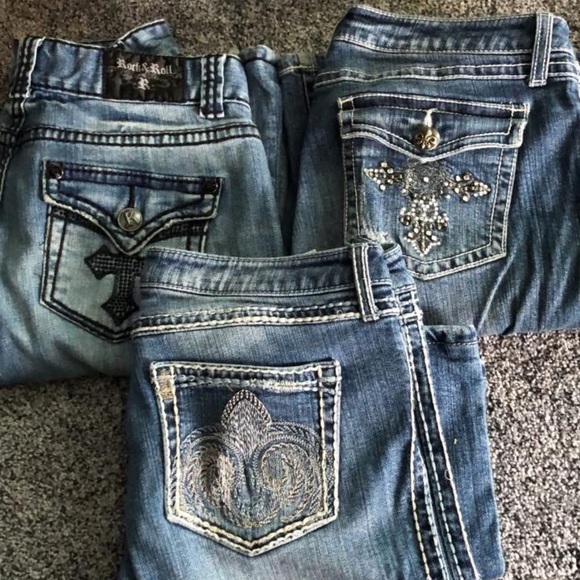 Miss Me Women's Boot Cut Jeans - Blue and Black Embellished - Picture 5 of 10